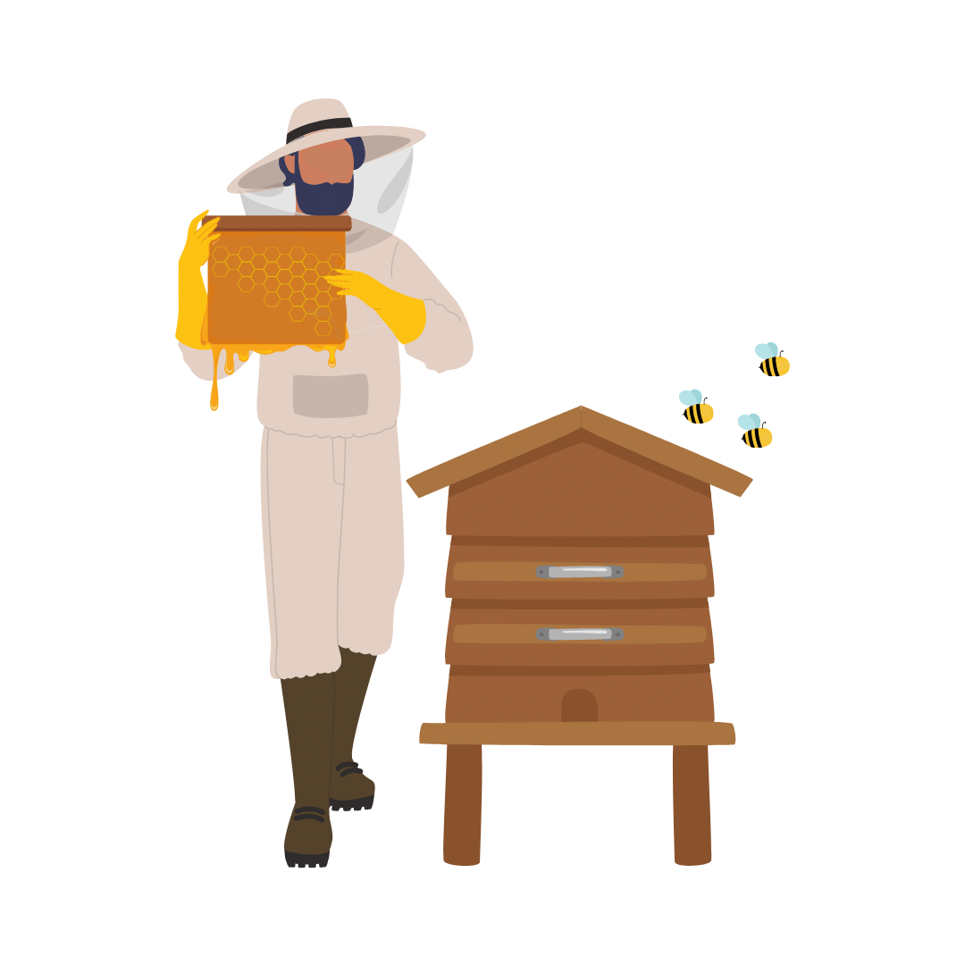 employee-connections A beekeeper inspects a buzzing hive