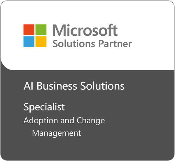 Microsoft Solutions Partner badge, Adoption and Change Management Specialist.