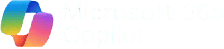 Microsoft 365 Copilot logo with a multicoloured loop symbol beside white text on a black background.